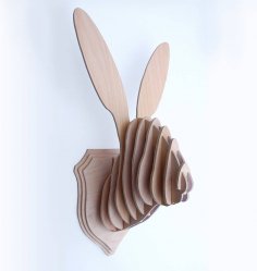 Trofeo de pared con cabeza de conejo cortada con láser de 3 mm