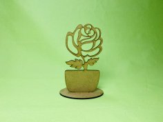 Laser Cut Wooden Rose With Stand Free Vector