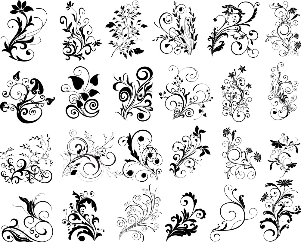 Floral Swirl Art Elements for Design Free Vector