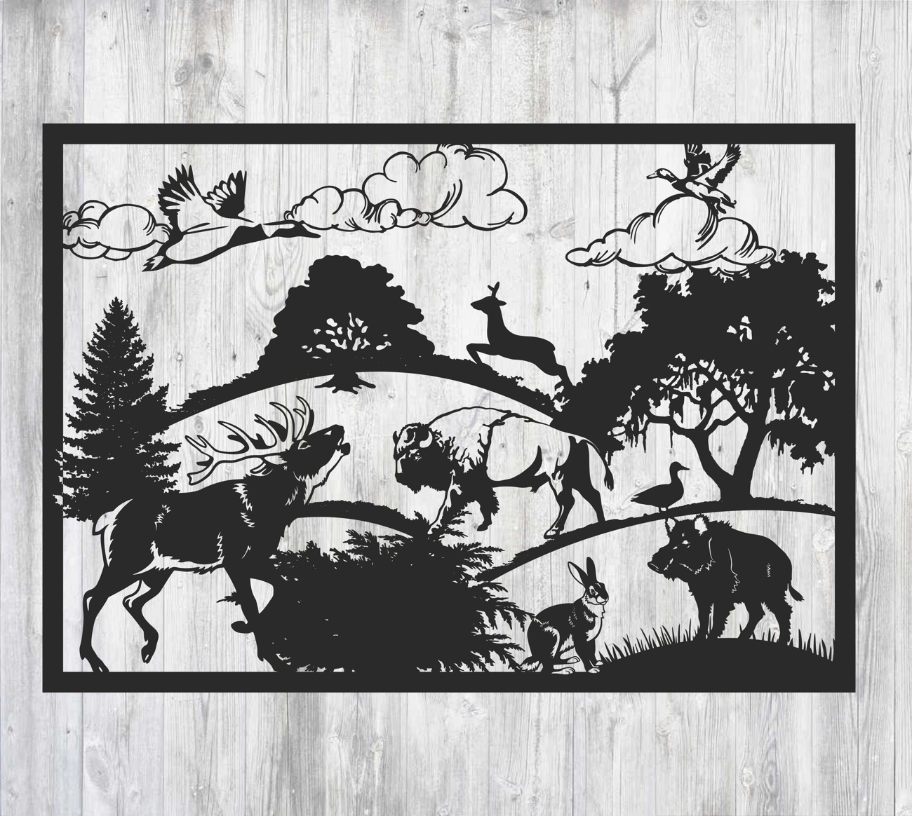 Diseño de panel de barandilla decorativa de vida silvestre cortada con láser