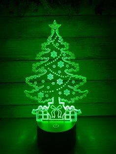 Christmas Tree 3d Illusion Lamp Laser Cutting Template DXF File