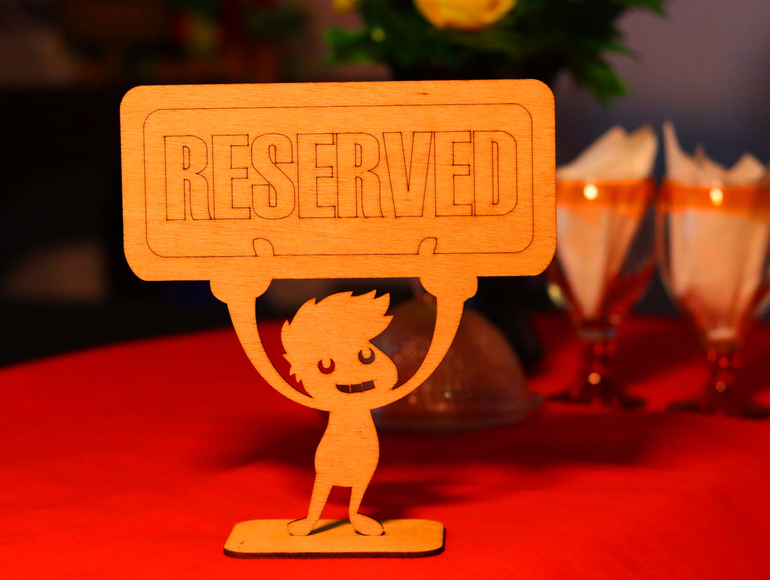 Laser Cut Wooden Reserved Table Sign Free Vector