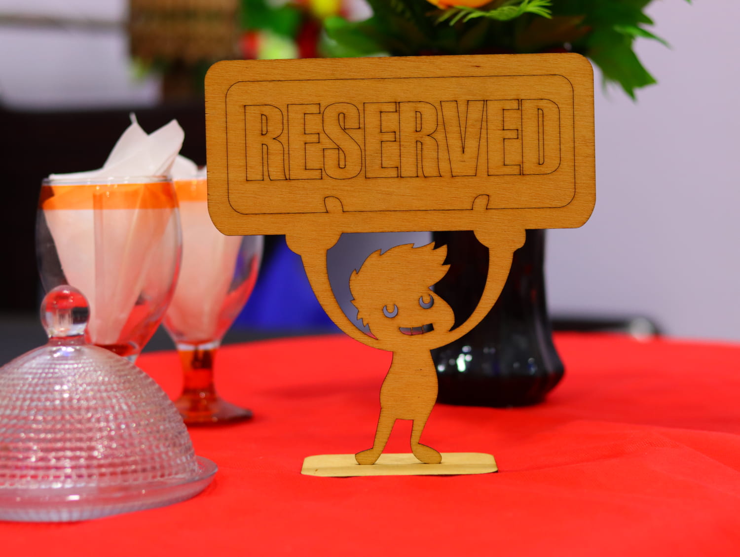 Laser Cut Wooden Reserved Table Sign Free Vector