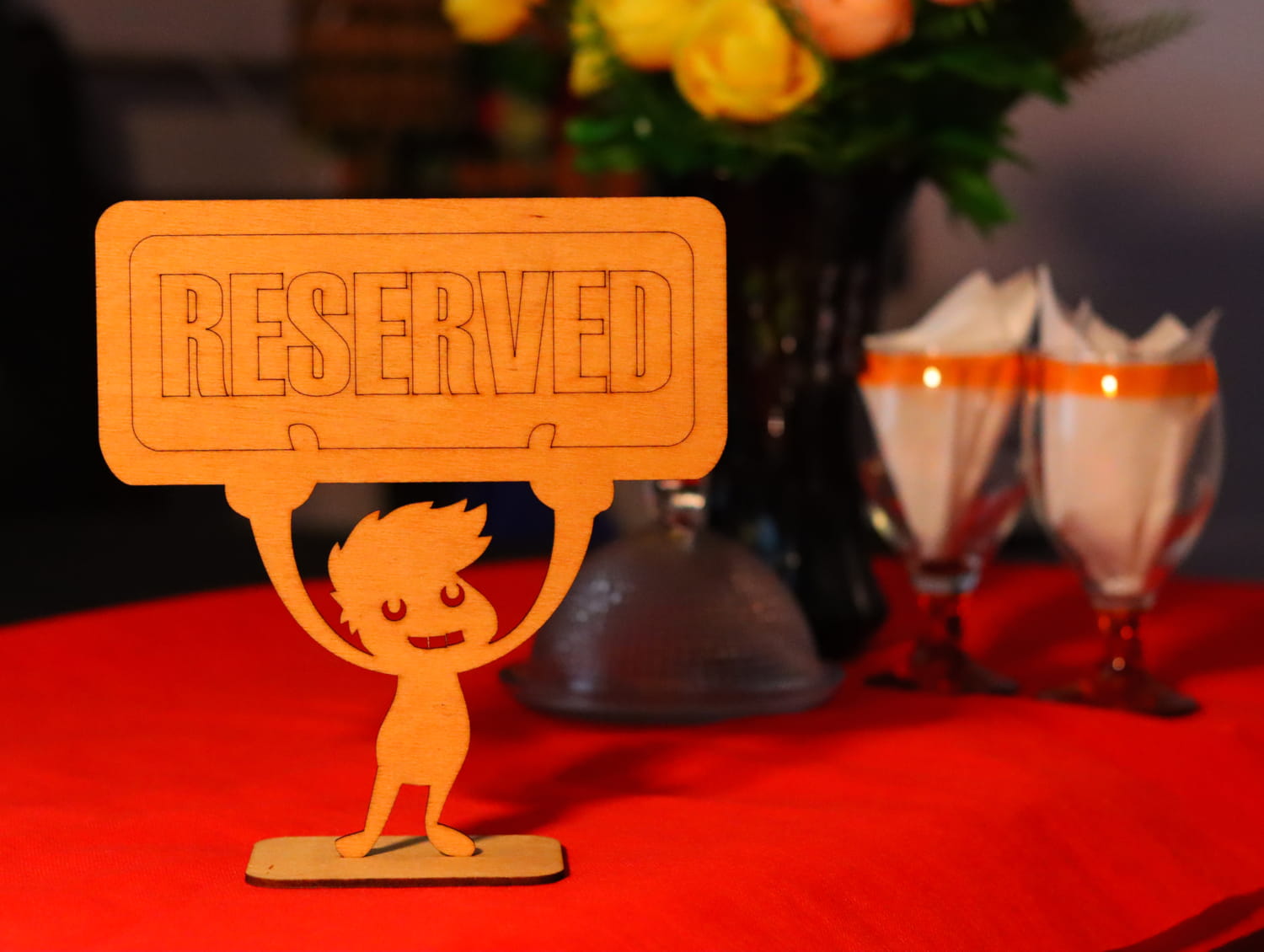 Laser Cut Wooden Reserved Table Sign Free Vector