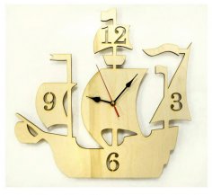 Reloj de pared con forma de barco cortado con láser