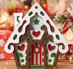 Casa de pan de jengibre cortada con láser Decoración navideña