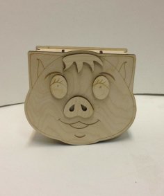 Caja de regalo de cerdo lindo de madera cortada con láser