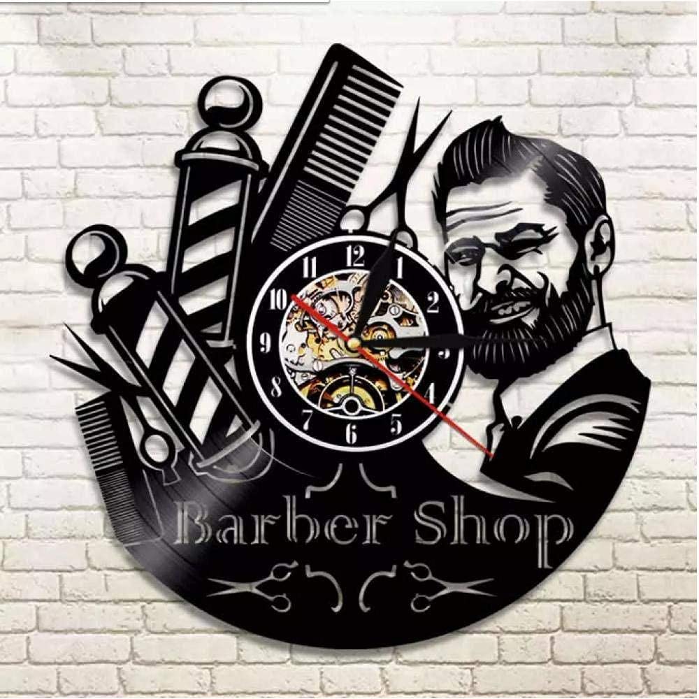 Vinyl-Schallplatten-Wanduhr mit lasergeschnittenem Barber Shop-Logo