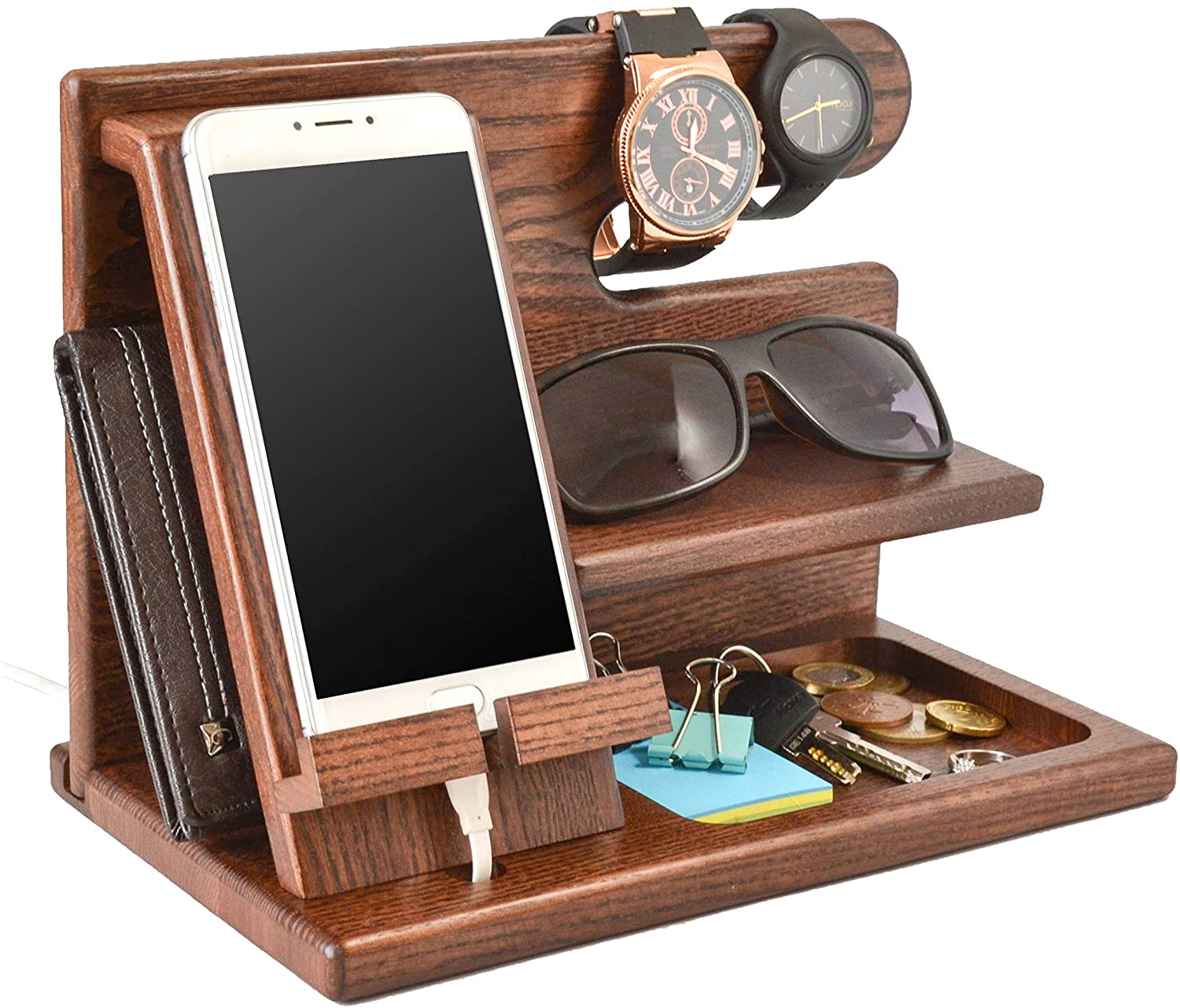 Laser Cut Phone Docking Station Ash Key Holder Wallet Stand Watch Organizer Men Gift For Husband Father Free Vector