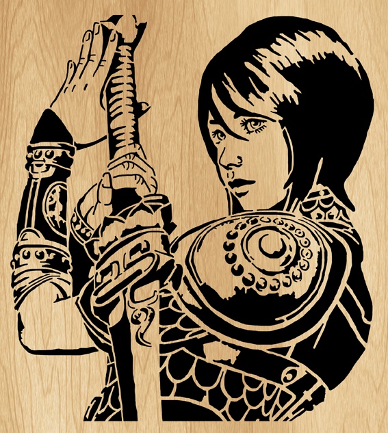 Лазерная резка девушки с мечом Настенный декор