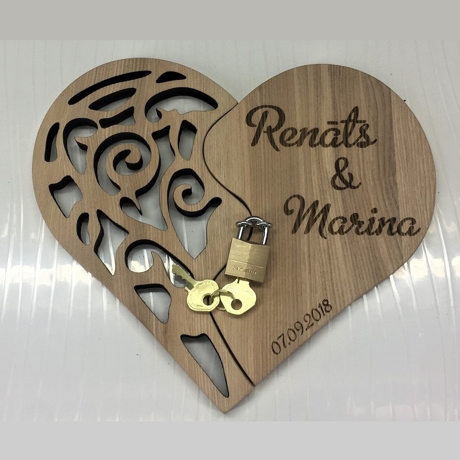 Laser Cut Heart Love Lock Wedding Decor DXF File