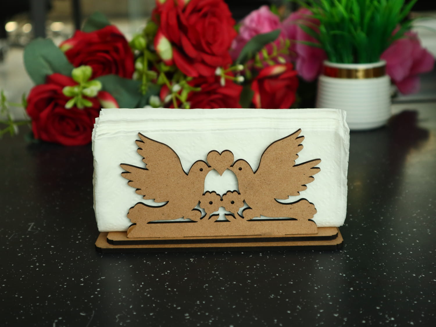 Laser Cut Pigeons With Heart Wedding Napkin Holder Free Vector