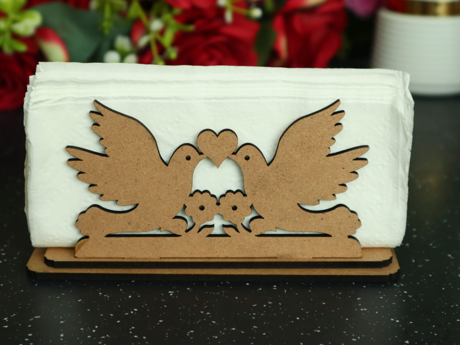 Laser Cut Pigeons With Heart Wedding Napkin Holder Free Vector