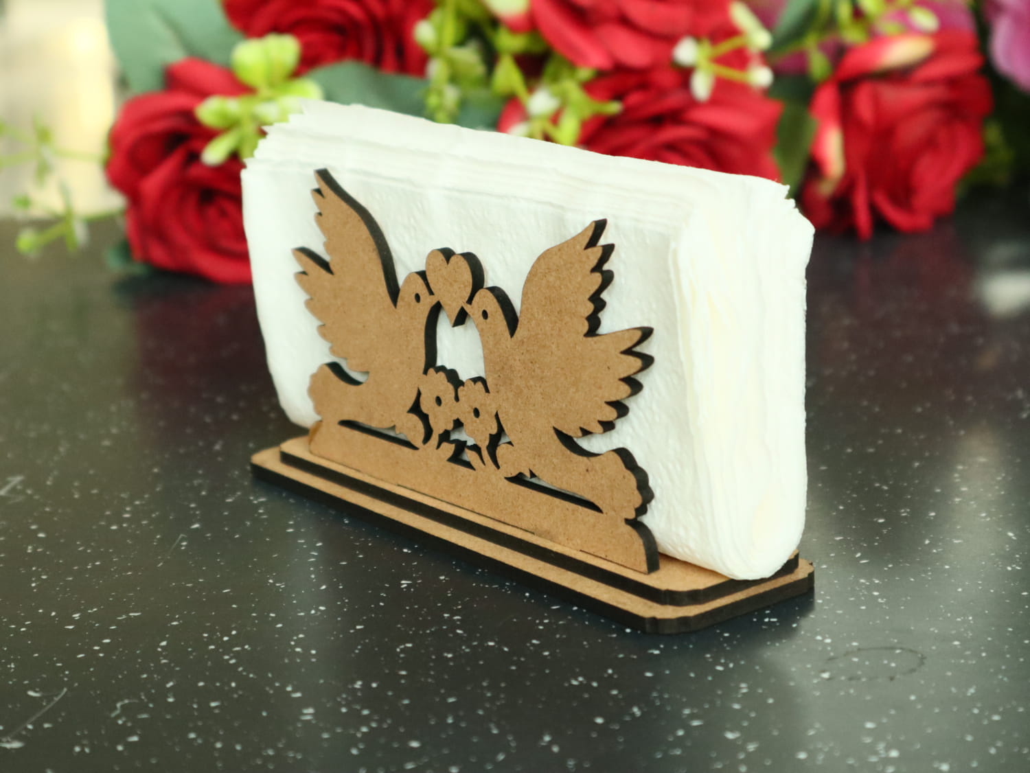 Laser Cut Pigeons With Heart Wedding Napkin Holder Free Vector