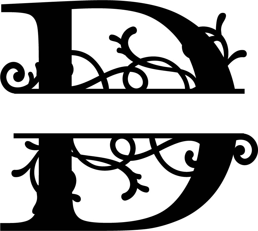 Letra D do Monograma Dividido Florescido