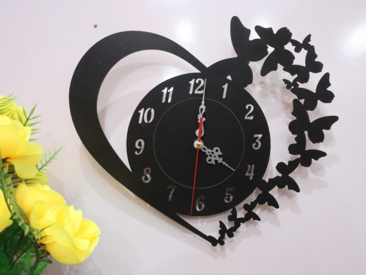 Laser Cut Butterfly Heart Wall Clock Free Vector