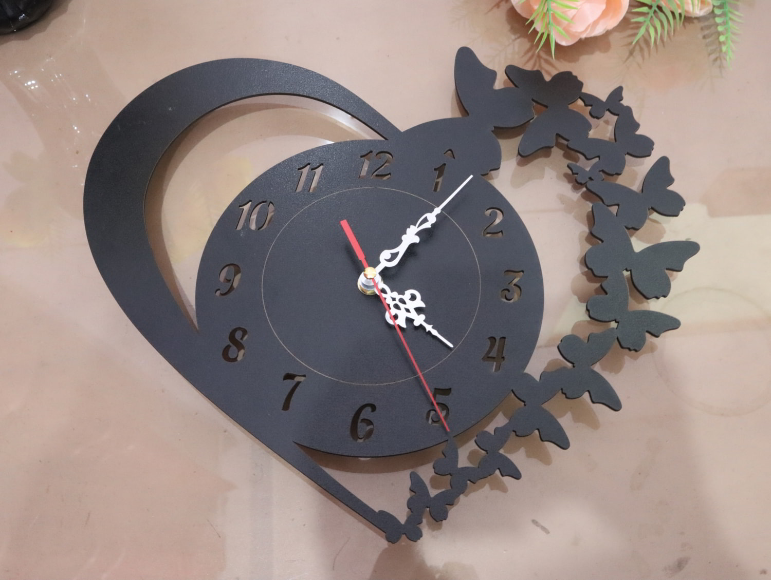 Laser Cut Butterfly Heart Wall Clock Free Vector