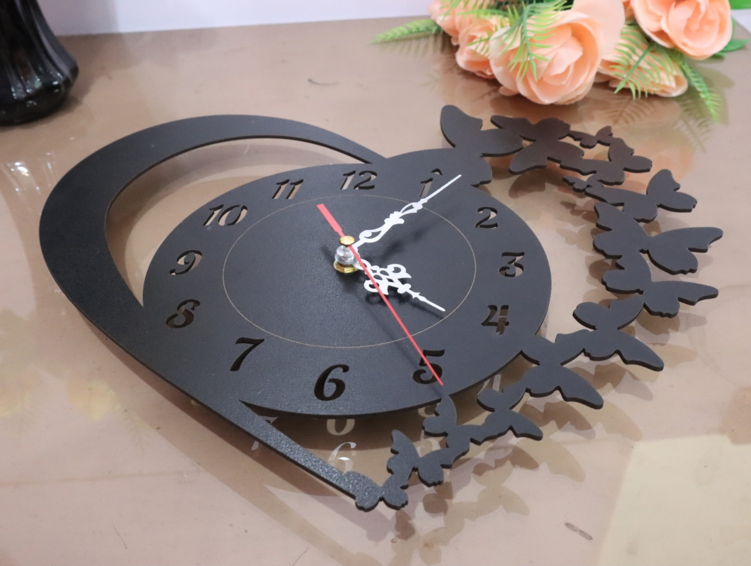 Laser Cut Butterfly Heart Wall Clock Free Vector