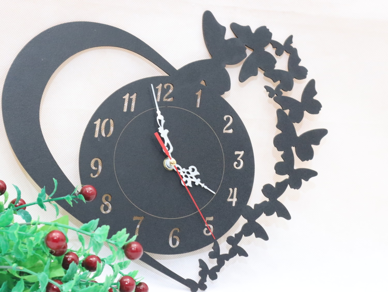 Laser Cut Butterfly Heart Wall Clock Free Vector