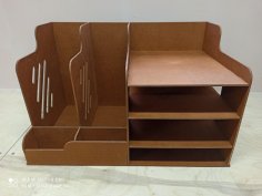 Lasergeschnittener Schreibtisch-Organizer aus Holz für Aktenordner