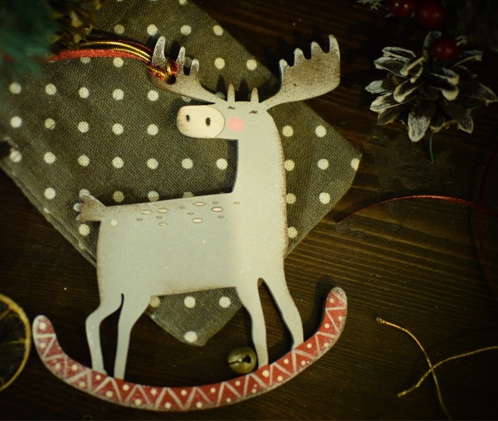 Décor d'insigne d'aimant de renne de traîneau d'orignal de Noël découpé au laser