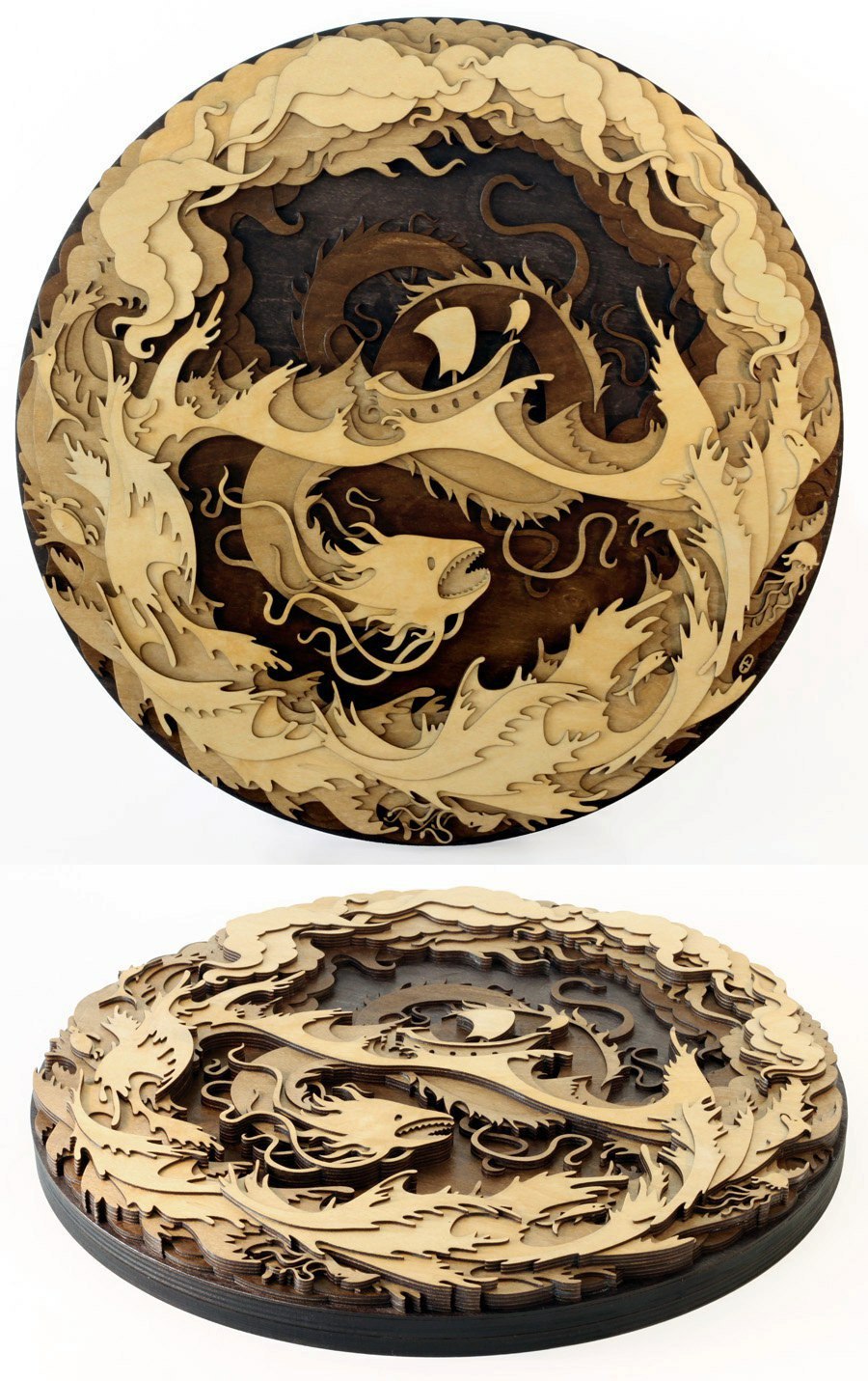 Laser Cut Dragon Layered Wood Art Free Vector