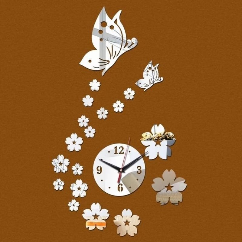 Laser Cut 3D DIY Butterfly and Flower Wall Clock