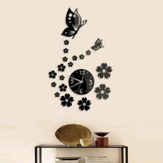 Laser Cut 3D DIY Butterfly and Flower Wall Clock
