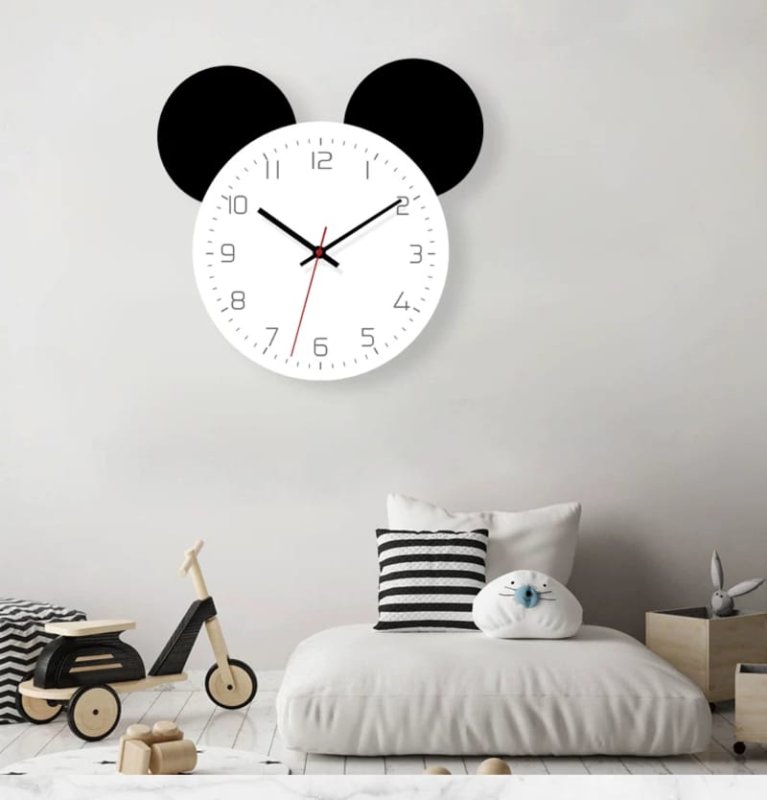 Laser Cut Mickey Mouse Wall Clock Creative Cartoon Kids Room Wall Clock