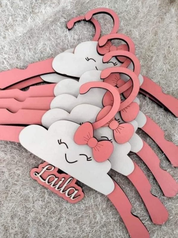 Laser Cut Wooden Kids Newborn Baby Clothing Hanger Personalized Gift