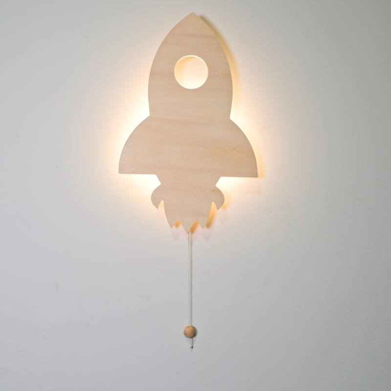Laser Cut Wooden Rocket Wall Lamp Kids Room Decor