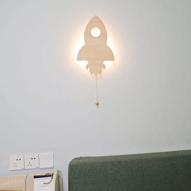 Laser Cut Wooden Rocket Wall Lamp Kids Room Decor