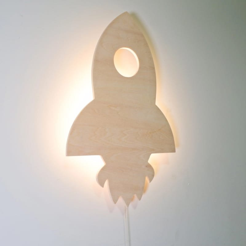 Laser Cut Wooden Rocket Wall Lamp Kids Room Decor