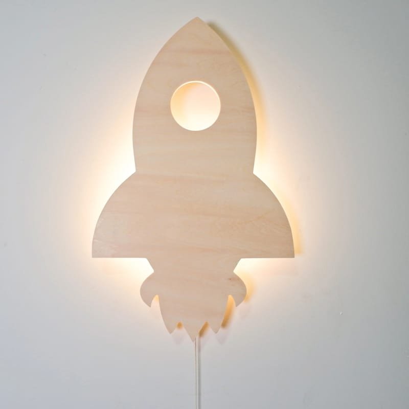 Laser Cut Wooden Rocket Wall Lamp Kids Room Decor