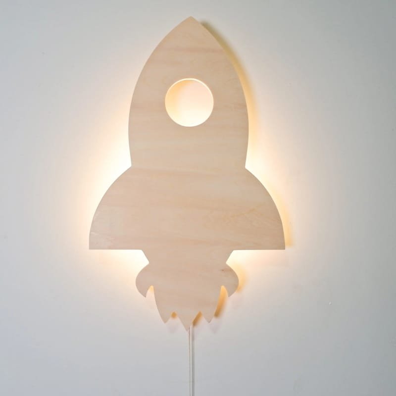 Laser Cut Wooden Rocket Wall Lamp Kids Room Decor