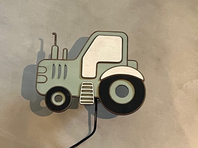 Laser Cut Wooden 3D Tractor Kids Room Wall Lamp
