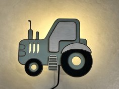 Laser Cut Wooden 3D Tractor Kids Room Wall Lamp