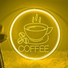 Laser Cut Coffee Neon Sign, Coffee Cup Coffee Beans Neon Sign