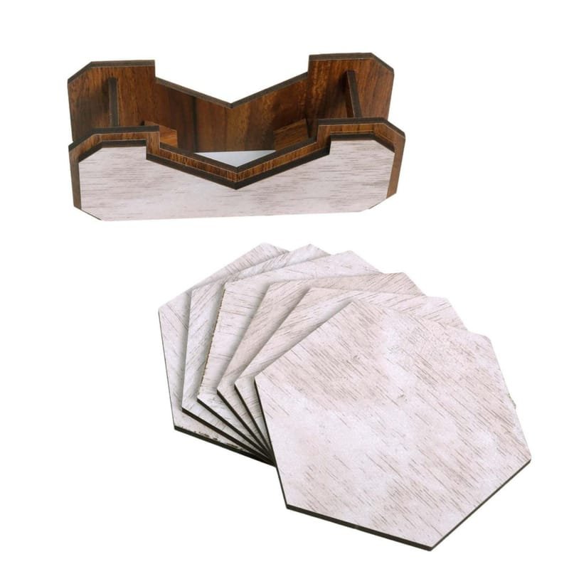 Laser Cut Wooden Tea Coasters Set with Stand for Dining Table