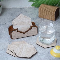 Laser Cut Wooden Tea Coasters Set with Stand for Dining Table