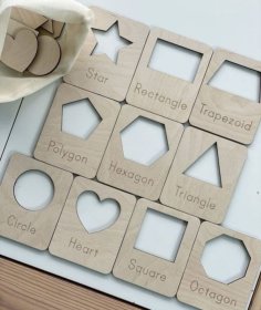 Laser Cut Kids Wooden Shapes Stencils, Geometric Shapes Learning Activity