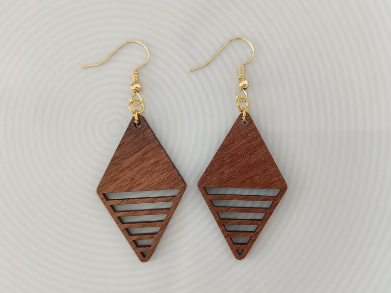 Laser Cut Diamond Shaped Wood Earrings