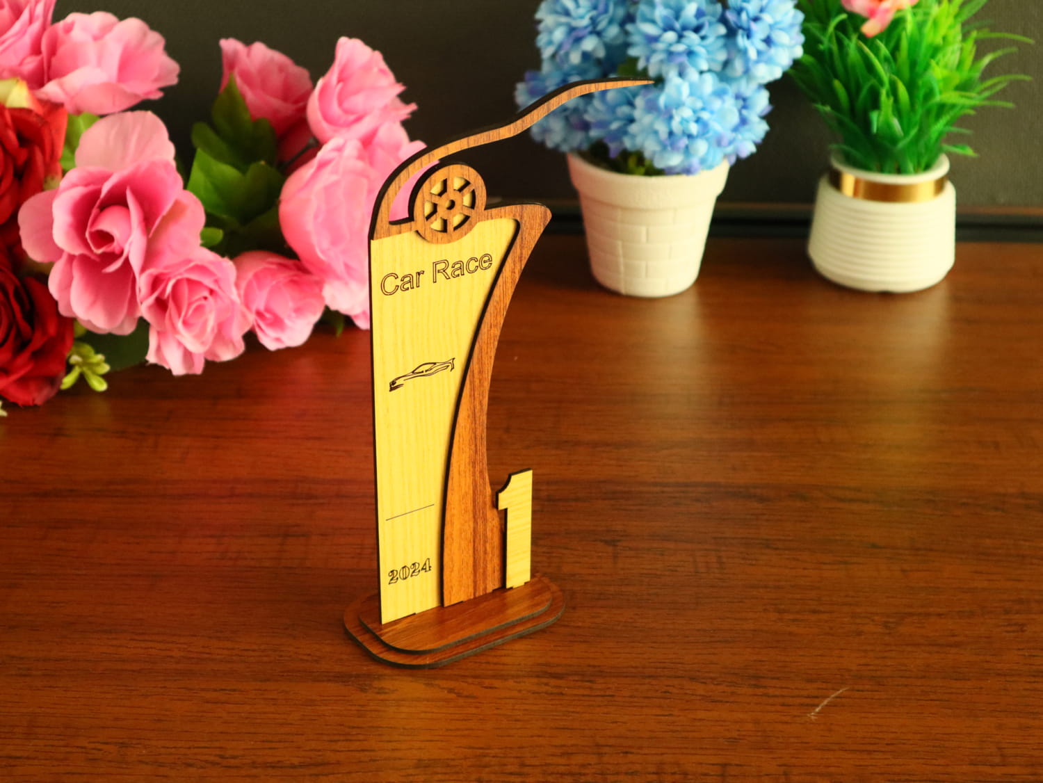 Laser Cut Wooden Race Car Trophy Car Racing Awards Free Vector