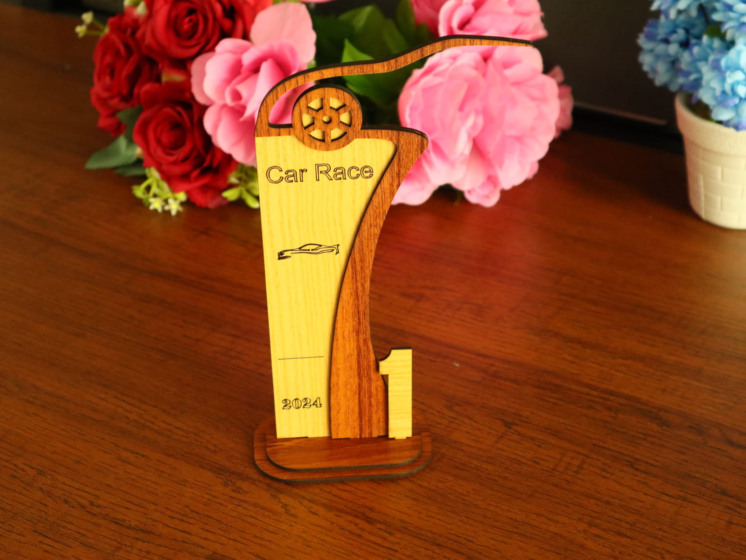 Laser Cut Wooden Race Car Trophy Car Racing Awards Free Vector