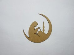 Laser Cut Muslim Girl Praying With Crescent Moon Free Vector