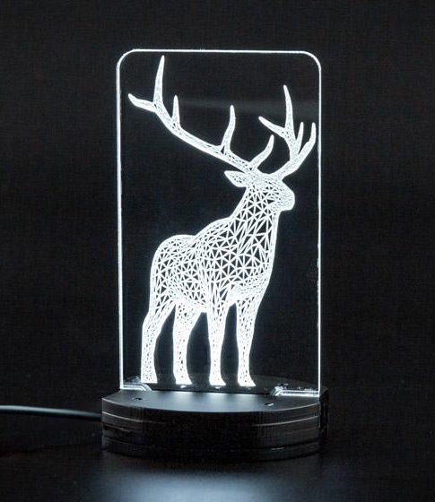 Luce notturna 3D in acrilico con cervo di Natale tagliato al laser