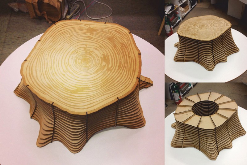 Banco de mesa em forma de base de árvore cadeira corte a laser