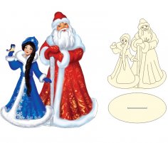 Лазерная резка Санта-Клауса и новогоднего украшения Снегурочки