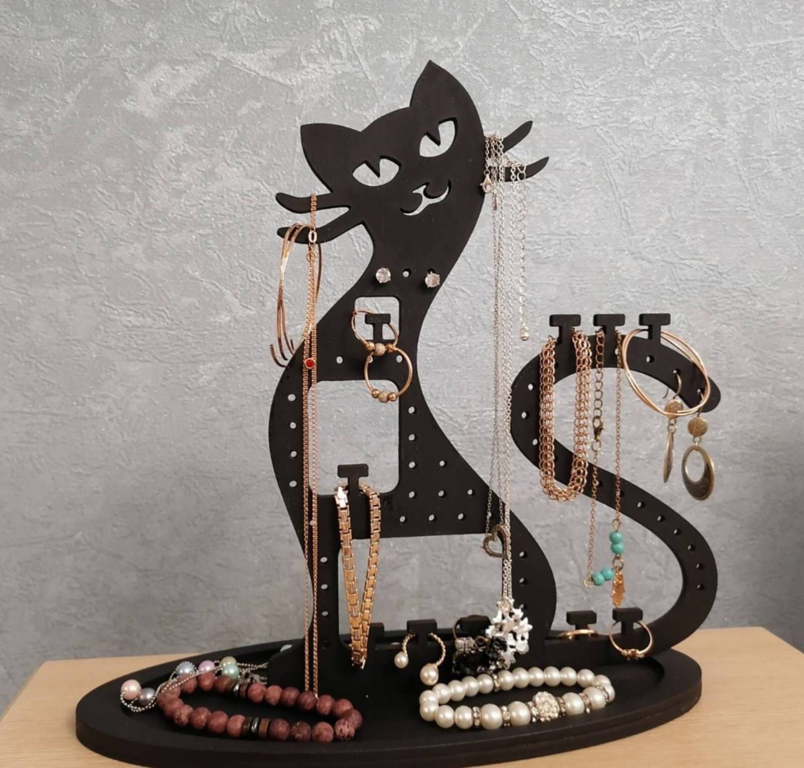 Support de porte-bijoux pour organisateur de bijoux chat découpé au laser