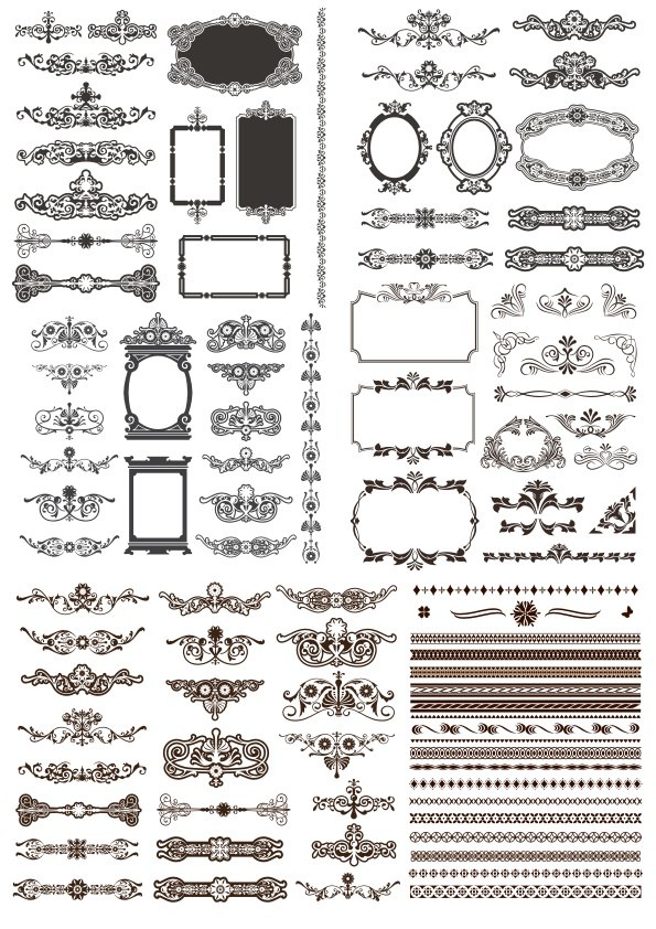 Conjunto de elementos de diseño caligráfico y decoración de página